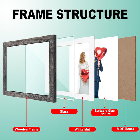 RPJC 8x14 Soild Wood 2 Opening Picture frames with High Definition Glass Display 4x6 and 5x7 with Mat or 8x14 Without Mat for Wall Mounting Hangin...