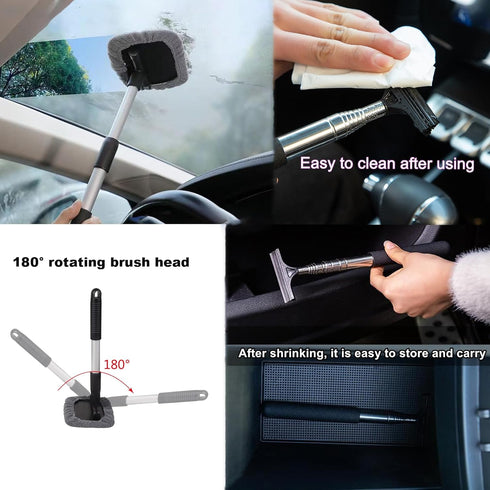 Car Rearview Mirror Wiper 2 pack Universal Automotive Car Accessories Telescopic Auto Mirror Squeegee Cleaner 98cm Long Handle Portable Car Cleani...