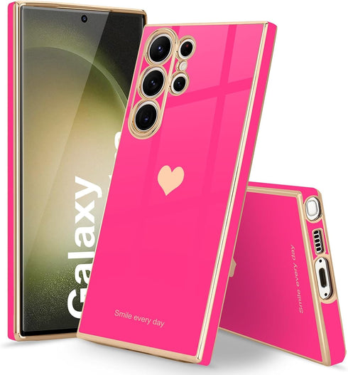 Teageo for Samsung Galaxy S23 Ultra Case for Women Girl Cute Love-Heart Luxury Soft Back Cover Raised Full Camera Protection Bumper Silicone Shock...