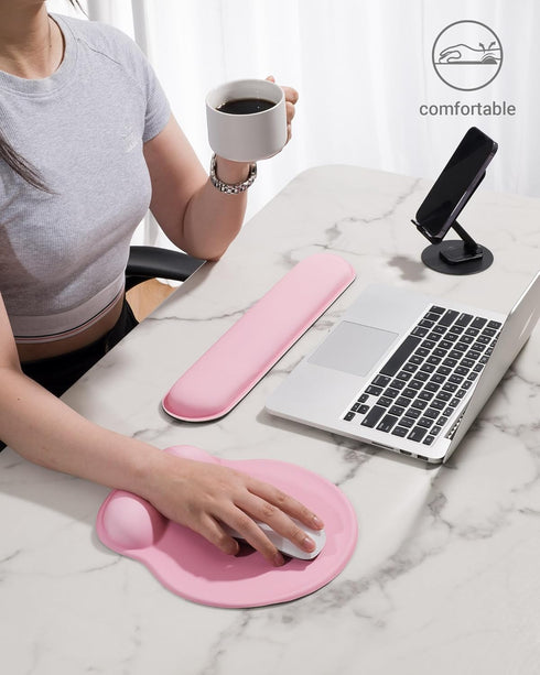 Ergonomic Mouse Pad Wrist Support Set, Memory Foam Keyboard Wrist Rest Set, Relieve Wrist Pain Keyboard Pad, Non-Slip Base Mousepad(Pink Set)...
