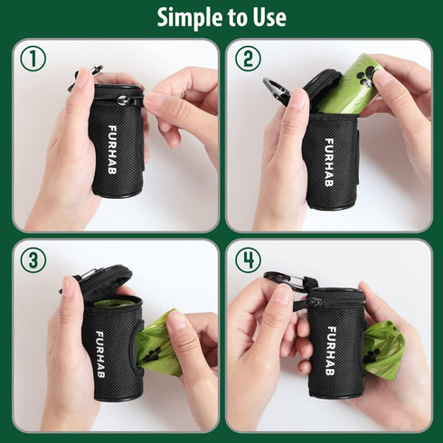 Dog Poop Bag Holder for Leash Doggie Waste Bag Dispenser Soft Fabric Puppy Potty Carrier Small Doggy Zipper Pouch with Carabiner Clip with 1 Roll ...