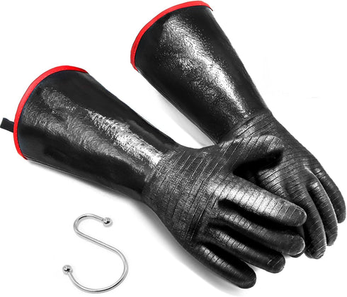 BBQ Gloves - 1472°F Thicken Heat Resistant Gloves w/S-Hook 14 in Kitchen Oven Mitts Waterproof Grill Gloves Oil Resistant Grilling Gloves Cooking ...