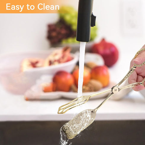 Gold Serving Tongs, Zinc Alloy Bread Clip Salad Food Tongs Lightweight Cake Astry Tong Serving Clip for Serving Food Bread Cake, 23cm/9.1in X 5cm/...