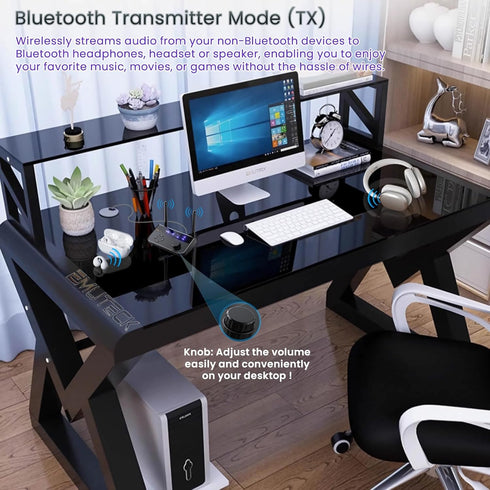 Bluetooth Transmitter Receiver, Long Range 2-in-1 Bluetooth 5.3 Audio Adapter for TV PC to 2 Wireless Headphones with Adjustable Volume, 3.5mm AUX...