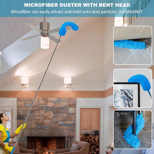 2 Pack Cobweb Duster with Extension Pole, Spider Web Brush & Ceiling Duster Kit for Cleaning, 100" Microfiber Feather Duster with Washable Head fo...