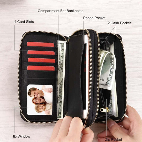 Kamo Womens Wallet Zip Around Phone Wallet Wristlet Travel Long Purse for Women Lady 6.9×3.5?Double Zipper?...