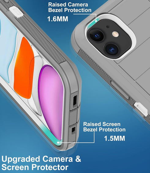 for iPhone 11 Case, with Built in Screen Protector Heavy Duty Drop Protection, Full Body Rugged Shockproof Dust Proof 3- Layer Tough Protective Ph...