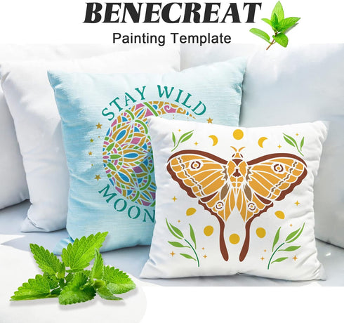 BENECREAT 12x12" Moth Plastic Stencils Moon Star Grass Drawing Templates for Wood Wall Painting and Scrapbooking...