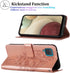 for Galaxy A12 Flip Cover Phone Case Rose Gold | Wallet, Butterfly Floral Embossed, Wrist Strap, Card Holder Slots, Stand, Leather, Protective...