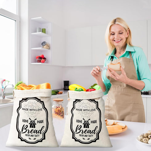 8 Pcs Large Linen Bread Bag for Homemade Bread Reusable Bread Container and Saver Drawstring Bread Storage Bags Unbleached Bread Storage Container...