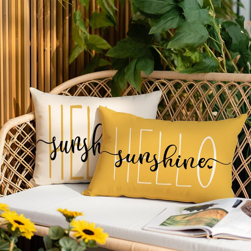 RABUSOFA Outdoor Waterproof Pillows Decorative Throw Pillows,12x20 Inch Patio Hello Sunshine Summer Pillow Covers,Yellow Waterproof Pillow Cases f...