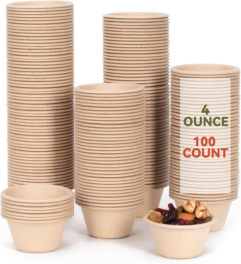 Gere Disposable Testing Cup Bowls,100 Pack, 4 oz,Natural Biodegradable Bagasse Fiber Souffle Cups, Condiment Cups, Sample Cups, Measuring Cups,...
