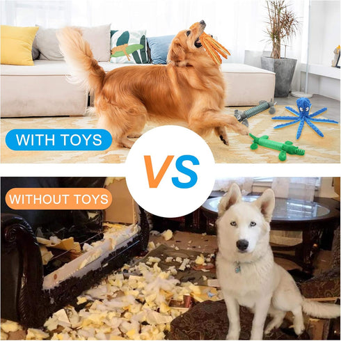 WishLotus Octopus Dog Chew Toy, No Stuffing Plush Dog Squeaky Toy with Crinkle Paper in Legs, Corduroy Interactive Dog Play Toy Dog Teething Toy f...