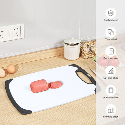 KUFUNG Kitchen Cutting Board - Juice Grooves with Easy-Grip Handles, Non-Porous, Dishwasher Safe (S, Black)...