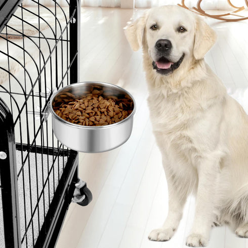 Dog Bowl Stainless Steel Pet Hanging Food Water Bowl Cage Feeding Cup Feeder for Dogs Cats Rabbits Birds Small Animal (Large (2pcs)...