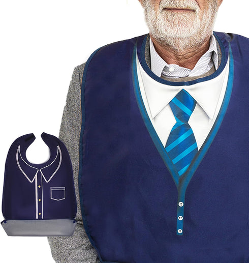 Adult Bibs for Men, Wipe ‘n Wear Clothing Protectors for Eating, Senior Adult Bib Crumb Catcher, Waterproof, Reusable, Washable (Blue Tie)...