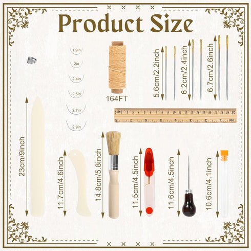 22 Pcs Hand Bookbinding Tools,Bookbinding Kit Starter Tools Set Bone Folder Paper Creaser Curved Needles Wax Thread Glue Brush Awl Ruler DIY Book ...
