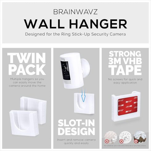 Adhesive Wall Mount for Stick Up Cam (2 Pack) Security Camera (Battery, Wired & Solar Versions) No Hassle Bracket Holder, No Screws, No Mess Insta...