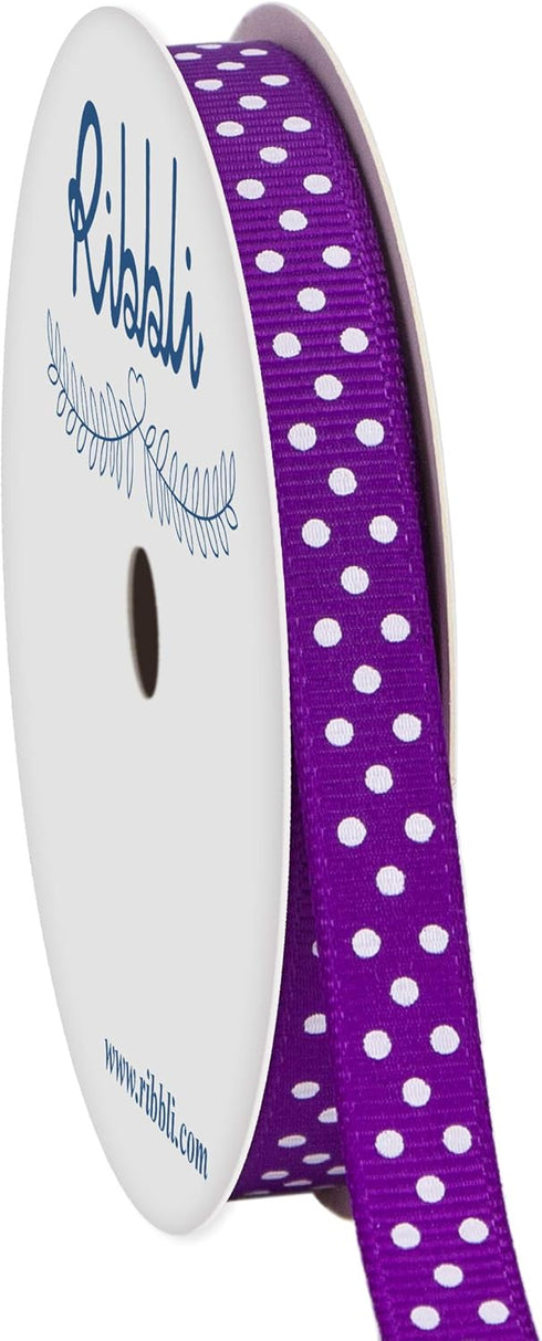 Ribbli Grosgrain Polka Dot Craft Ribbon,3/8 Inch,10-Yard Spool,Purple with White Dots,Use for Gift Wrapping,Party Decoration,All Crafting and Sewi...