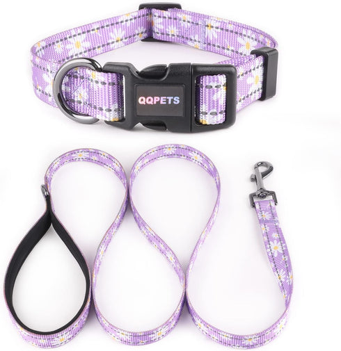 Reflective Dog Collar Leash Combo: Puppy Small Medium Large Adjustable Cute Matching Collar Set for Pet Girl/Boy Comfy Easy Walk Running Outdoor H...