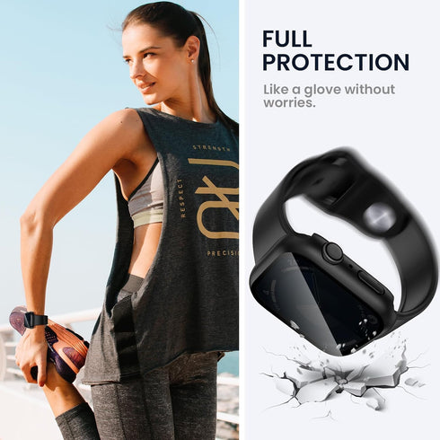 Tensea for Waterproof Apple Watch Screen Protector Case SE2 Series SE 6 5 4 44mm Accessories, iWatch Protective PC Face Cover Built-in Tempered Gl...