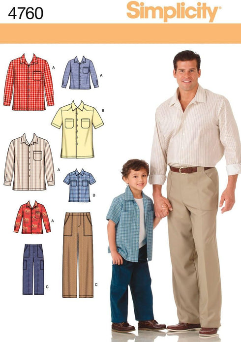 Simplicity 4760 Shirt and Pants Sewing Pattern for Men and Boys A (S-M-L/S-M-L-XL)...