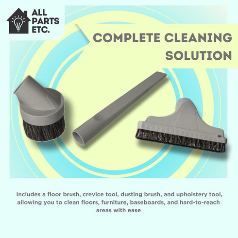 1.25" Gray Vacuum Attachment Kit with 2 Adapters (1-3/8" & 1-1/4") Floor Brush, Crevice Tool, Dust Brush, Upholstery Tool Compatible with Miele, E...