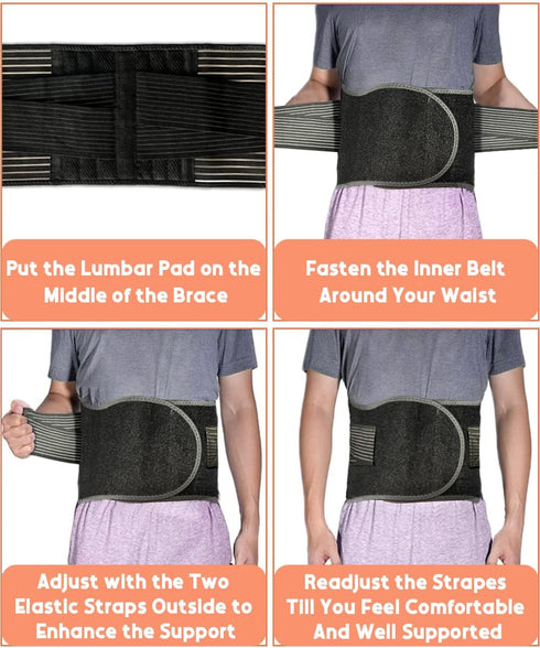 FESAS Breathable Back Brace with Lumbar Pad - Support Belt for Lower Back Pain Relief, Suitable for Women & Men, Ideal for Herniated Disc & Sciati...