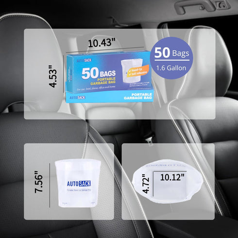 50 Bags AUTOSACK Portable Car Trash Bags, Self-Adhesive and Stand-up Disposable Trash Bags for Car, Kitchen, Office and Outdoor...