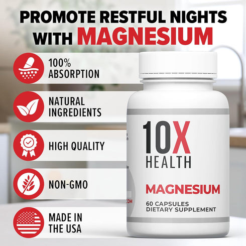 10X Health Magnesium Citrate Capsules - Magnesium Supplement for Adults to Support Sleep, Muscle Function, Stress, Cardiovascular & Heart Support ...