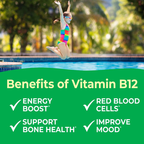 Kids Vitamin B12 1000 mcg Chewable Tablets - Tasty Natural Cherry Flavor - Vegan, GMO-Free, Gluten Free, Nut Free - Dietary Supplement - Cellular ...
