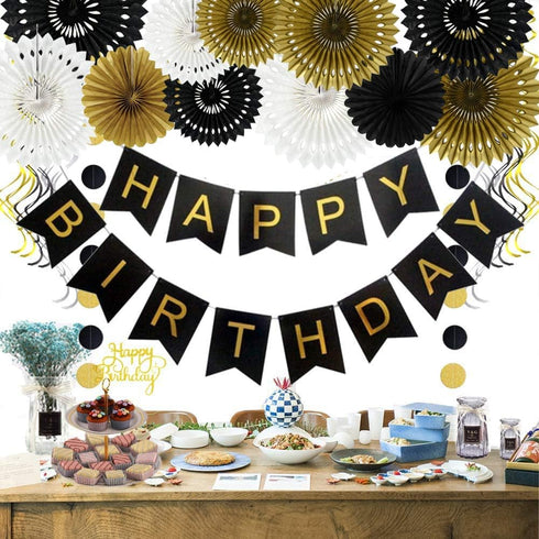 BEISHIDA Black Gold White Hanging Honeycomb Round Paper Fans Decoration Set for New Year Baby Shower Birthday Wedding Bachelorette Photo Booth Bac...