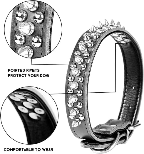Adjustable Genuine Leather Spiked Studded Dog Collars for Small Medium Large Pets Like Pit Bull Bulldog Pugs Husky (M, Purple1)...