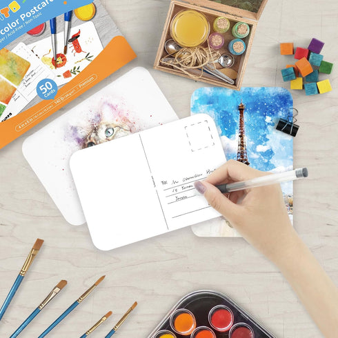 Funto Blank Watercolor Paper Postcards, 50 Cards, 4x6, 140lb/300gsm, Acid-Free Heavyweight Art Paper for Thank You Notes & Greeting Cards...