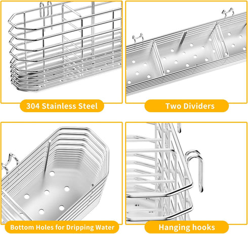 JAQ Utensil Holder for Sink, Sus304 Stainless Steel Rust Free Silverware Cutlery Flatware Holder Rack Organizer with Hooks for Dish Drying Rack Si...