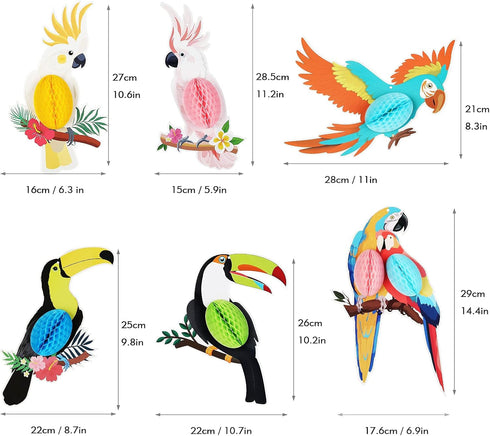 6 Pieces 10 Inch Tropical Parrot Birds Honeycomb Paper Cutouts Hanging Luau Party Decorations, Summer Beach Jungle Rainforest Hawaiian Party Decor...