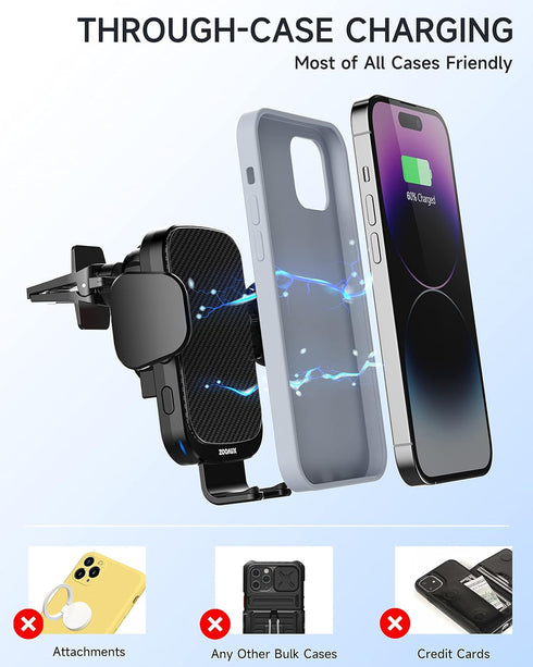 ZOOAUX Wireless Car Charger Vent Mount, 15W Fast Charging Auto-Clamping Car Mount, Air Vent Car Phone Holder for iPhone 15/15 Pro/14/13 Pro/XS/XR/...