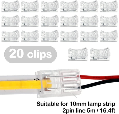 COB LED Strip to Wire Connector 20 Pieces Waterproof LED Adapter Connectors Transparent Solderless LED Light Strip Connectors for Strip Light Unwi...