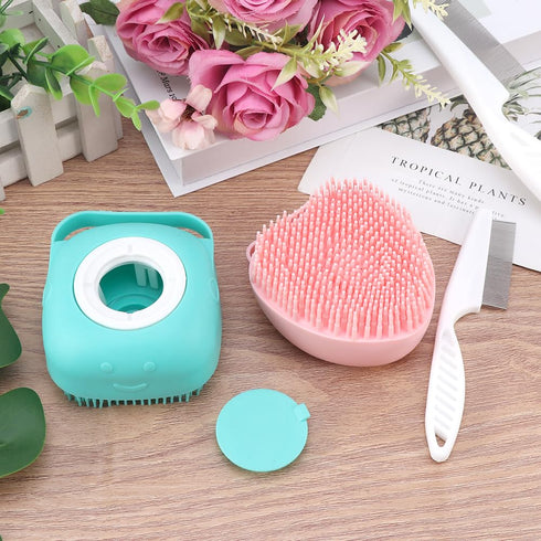 2Pcs Dog Cat Bath Brush Soft Silicone Dog/Puppy Massage Brush Hair Fur Grooming Cleaning Brush with Shampoo Dispenser,for Long Short Haired Pets,w...