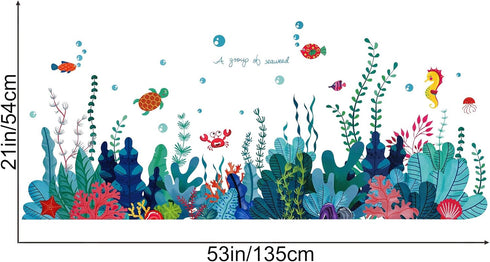Removable 3D Under The Sea View Grass Wall Decal - DIY Ocean Coral Seaweed Stickers Murals - Peel and Stick Home Decor for Kids Bedroom, Bathroom,...