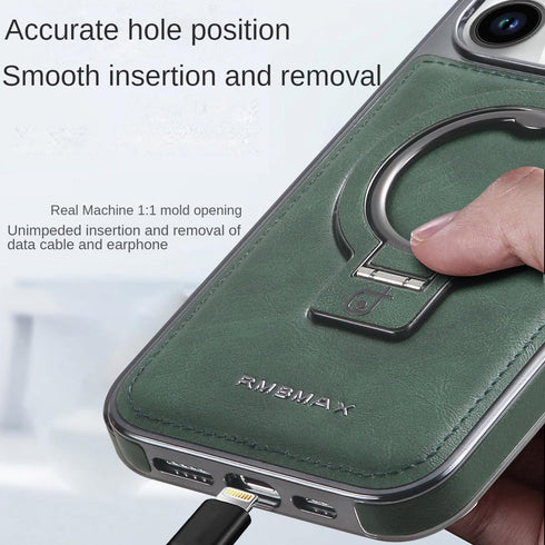Luxury Leather Invisible Stand for iPhone Case, iPhone Leather Case with Magsafe, Case Drop Protection for iPhone 15/14/13/12 Pro Max (Brown, for ...