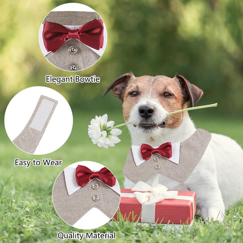 Dog Tuxedo Collar with Bow Tie, 1 Pack Brown Dog Tuxedo Collar with Bowtie Soft Formal Pet Cats Necktie Collar for Dog Wedding Grooming Bows Birth...