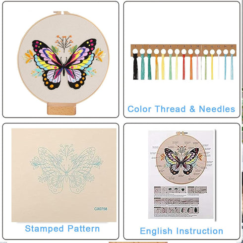 Tolovis Animal Butterfly Embroidery Kits for Beginners with Floral Patterns Pattern, Easy DIY Craft Punch Needle Starter Cross Stitch Kit DIY Need...