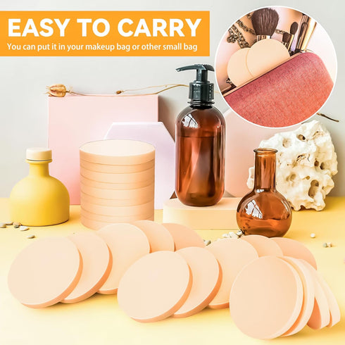 MotBach 60 PCS Nude Round Makeup Sponge, Cosmetic Sponge Round Foam Pad Eye Facial Powder Puff, Beauty Makeup Foundation Powder Blender for Women ...