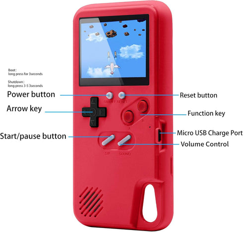Game Case for iPhone, Retro Protective Case with Own Power Supply, 36 Small Games, Colour Display, Video Game Case for iPhone 6/6s/7/8/SE2 (Red)...