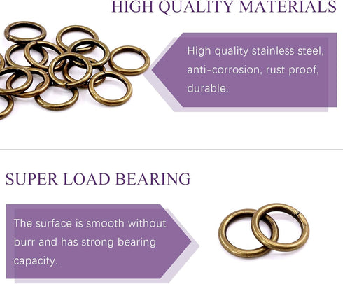 Swpeet 60Pcs Heavy Duty 3/5 Inch - 16mm Bronze Multi-Purpose Metal O Ring Metal Rings for Hardware Bags Ring Hand DIY Accessories Keychains Belts ...