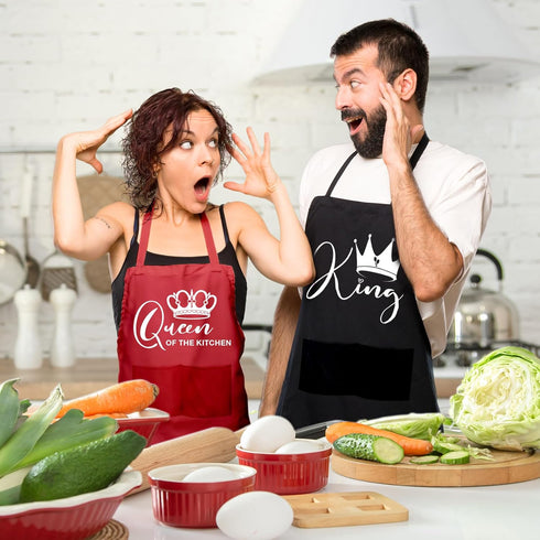 King Queen Apron Set Couple Aprons for Valentine's Day gifts His and Her Aprons for Couples...