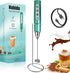 Green Milk Frother Wand for Coffee, Frother Handheld with Stand Rechargeable Electric Whisk with 3 Heads 3 Speeds Drink Mixer Coffee Frother Foam ...