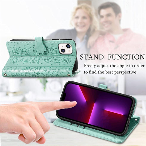 CCSmall for iPhone 14 Plus PU Leather Flip Wallet Case, Cat Dog Cartoon Cute Style with ID Card Holder Phone Cover Case for Apple iPhone 14 Plus M...