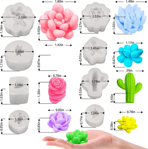 Palksky 10 Pcs Succulent Molds Silicone Candle Molds 3D Cacti Epoxy Resin Casting Molds Cactus Clay Molds Christmas Molds for DIY Making Wax Melt ...